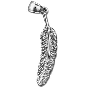 Rhodium Plated 925 Sterling Silver Feather Pendant