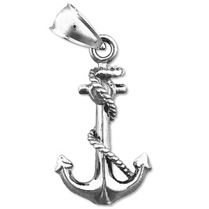 Rhodium Plated 925 Sterling Silver 3D Ship Rope and Anchor Charm