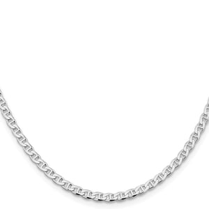 Rhodium Plated 925 Sterling Silver 3.15mm Flat Cuban Anchor Chain 18&quot; - 24&quot;