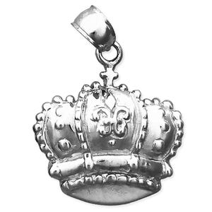 Rhodium Plated 925 Sterling Silver Fleur De Lis Crown Charm