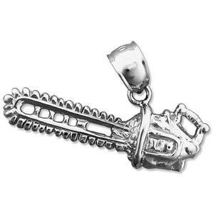 Rhodium Plated 925 Sterling Silver Chainsaw Pendant