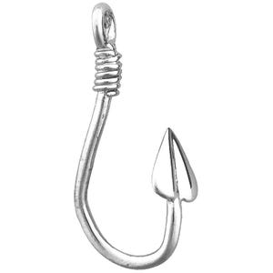Rhodium Plated 925 Sterling Silver 3D Fish Hook Pendant Slide