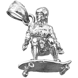 Breloque skateur 3D en argent sterling 925 plaqué rhodium