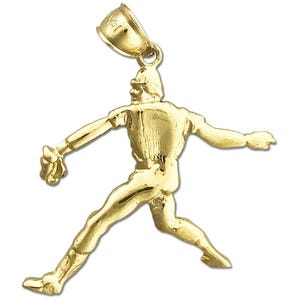 Pingente de arremessador de beisebol em ouro 14K