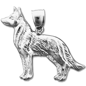 Rhodium Plated 925 Sterling Silver 34MM German Shepherd Pendant