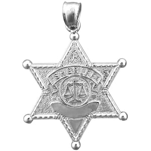 Rhodium Plated 925 Sterling Silver Sheriff Badge Pendant