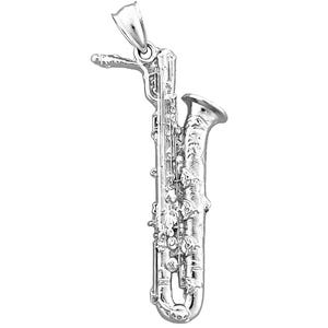 Pingente de saxofone em prata esterlina 925 banhado a ródio