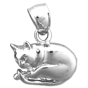 Rhodium Plated 925 Sterling Silver 13MM Cat Charm