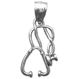 Rhodium Plated 925 Sterling Silver 3D Stethoscope Charm