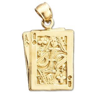 14K Gold Ace Queen of Clubs Playing Cards Charm