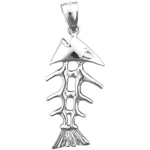 Rhodium Plated 925 Sterling Silver 3D Fish Skeleton Pendant