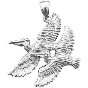 Rhodium Plated 925 Sterling Silver Two Pelicans Pendant