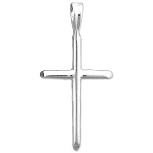 Rhodium Plated 925 Sterling Silver 20MM Beveled Cross Pendant Slide