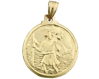 14K Gold Saint Christopher Round Medallion