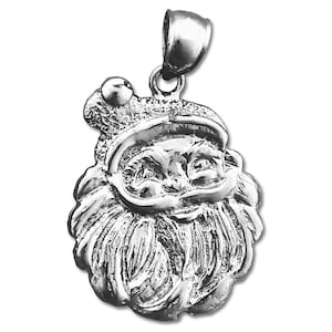 Rhodium Plated 925 Sterling Silver Santa Claus Face Pendant