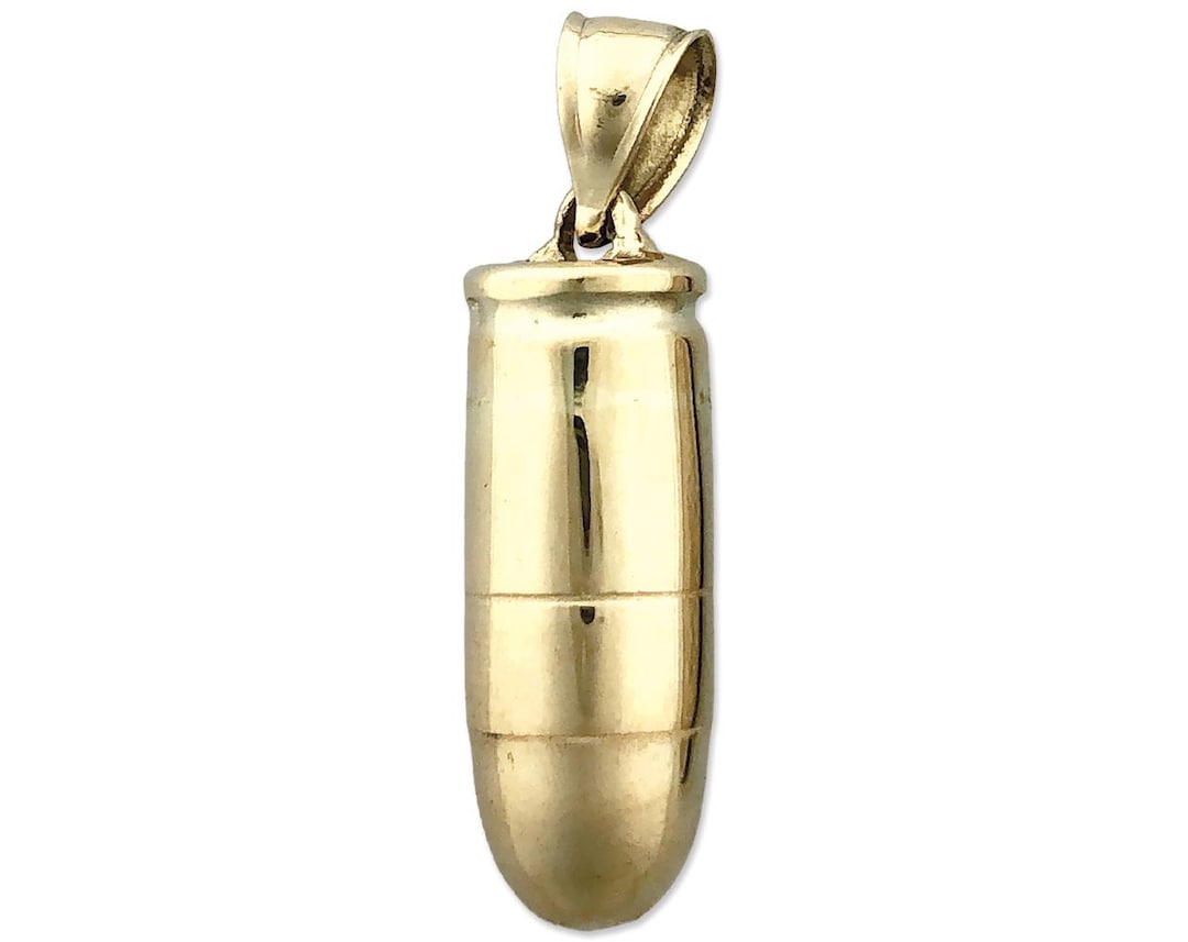 14K Gold 3-dimensional 9mm Bullet Pendant