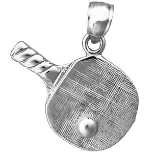 Rhodium Plated 925 Sterling Silver Ping Pong Paddle Pendant