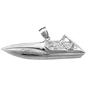 Rhodium Plated 925 Sterling Silver Two Seater Speed Boat Pendant