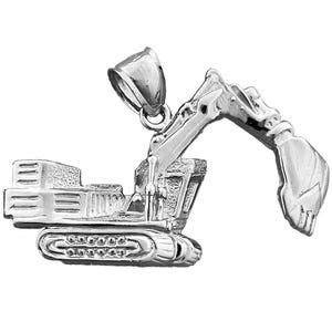 Rhodium Plated 925 Sterling Silver Crawler Excavator Pendant