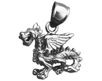 Rhodium Plated 925 Sterling Silver 3D Mythical Winged Dragon Charm