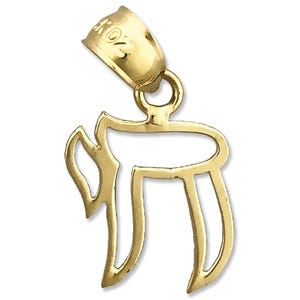 14K Gold Small Jewish Chai Life Outline Charm