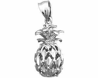 May include: A silver pineapple charm pendant. The pineapple is detailed with a textured surface and a leafy crown.