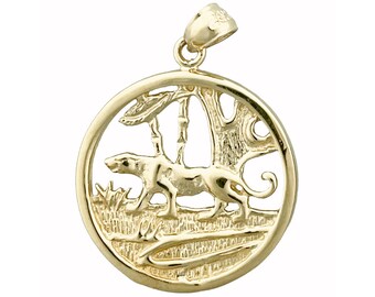 14K Gold Jaguar Pendant Medallion