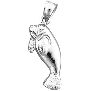Rhodium Plated 925 Sterling Silver 24MM Long Manatee Pendant