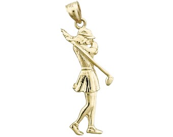 14K Gold Female Golf Player Pendant