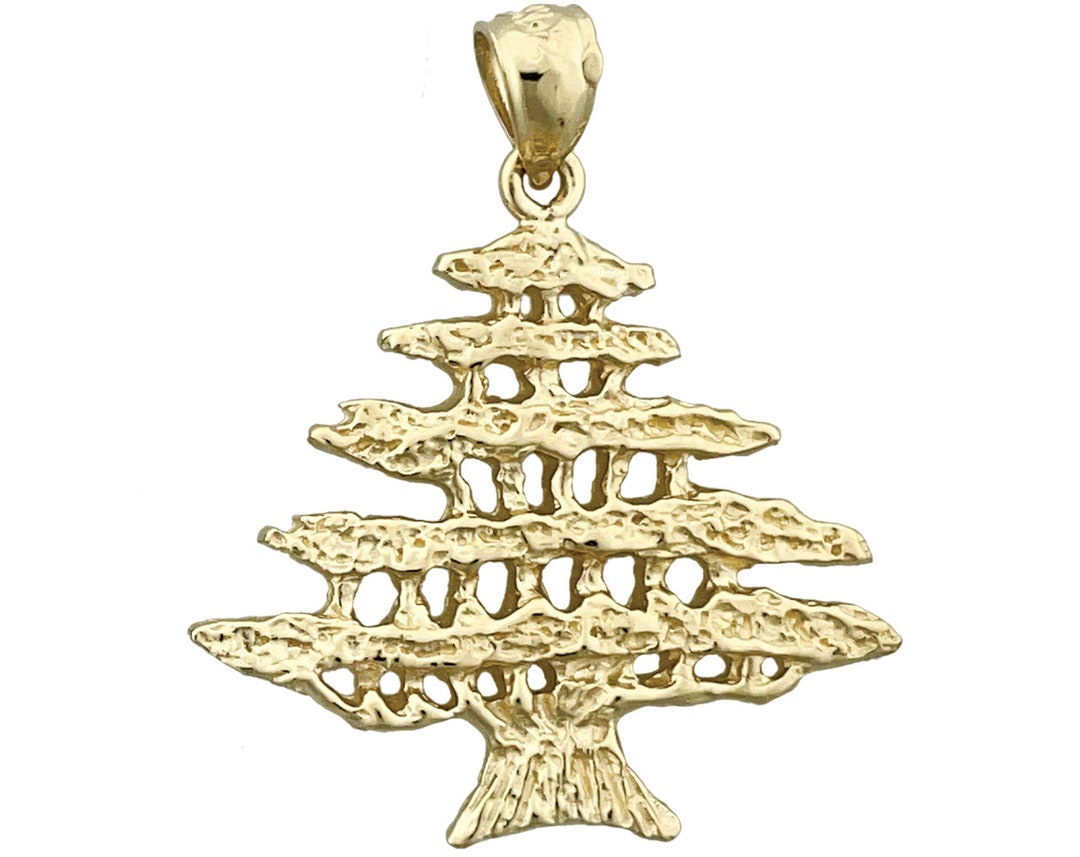 14K Gold Cedar Tree of Lebanon Pendant Etsy