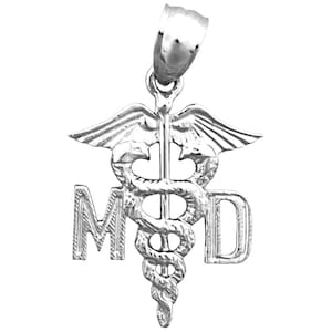 Rhodium Plated 925 Sterling Silver 18MM MD Caduceus Charm