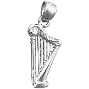 Rhodium Plated 925 Sterling Silver Harp Charm