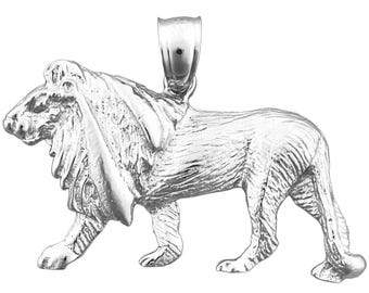 Rhodium Plated 925 Sterling Silver Prowling Lion Pendant