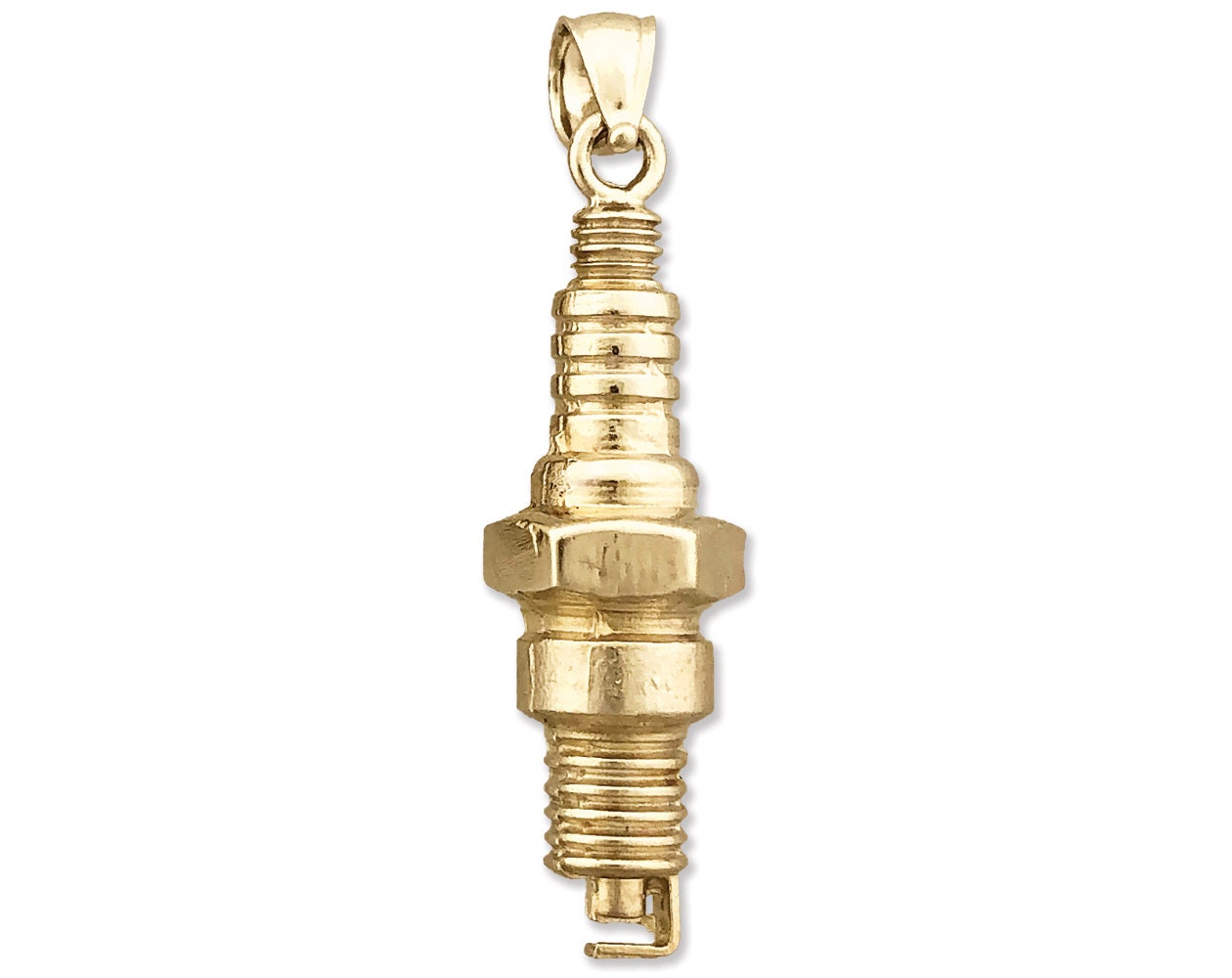 14K Gold 3-D Spark Plug Charm Pendant 
