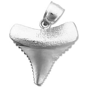 Rhodium Plated 925 Sterling Silver Serrated Shark Tooth Pendant