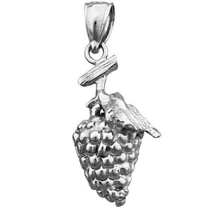 Rhodium Plated 925 Sterling Silver 3D Grapes Charm