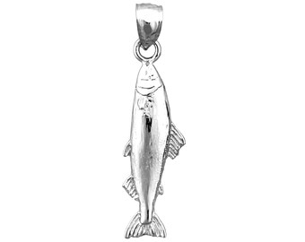 Rhodium Plated 925 Sterling Silver Salmon Charm