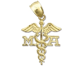 14K Gold Medical Assistant MA Caduceus Charm