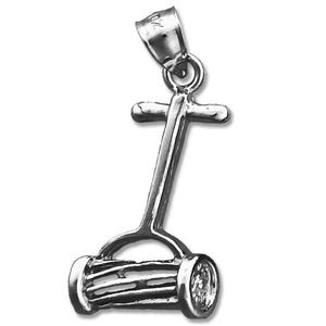 Rhodium Plated 925 Sterling Silver Hand Push Reel Lawn Mower Charm