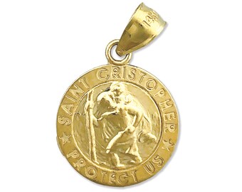 Medalla de San Cristóbal de 15 mm de oro de 14 quilates Protégenos Encanto