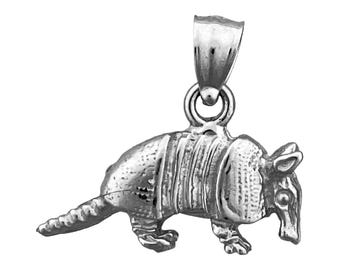 Rhodium Plated 925 Sterling Silver 3D Armadillo Charm