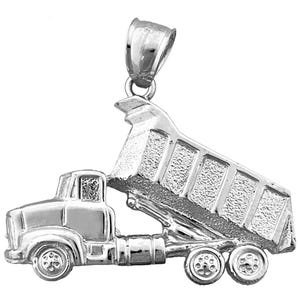 Rhodium Plated 925 Sterling Silver Construction Dump Truck Pendant
