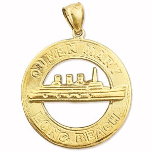 14K Gold Queen Mary Long Beach Pendant