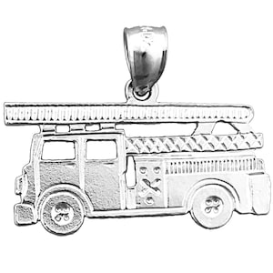 Rhodium Plated 925 Sterling Silver Fire Truck Pendant