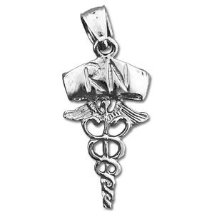 Rhodium Plated 925 Sterling Silver Caduceus Registered Nurse RN Charm