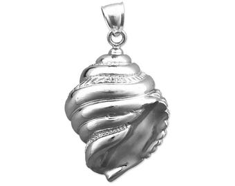Rhodium Plated 925 Sterling Silver Gastropod Mollusk Sea Snail Seashell Pendant