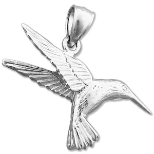 Rhodium Plated 925 Sterling Silver Fluttering Hummingbird Pendant