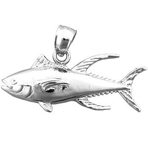 Rhodium Plated 925 Sterling Silver 28MM Tuna Pendant