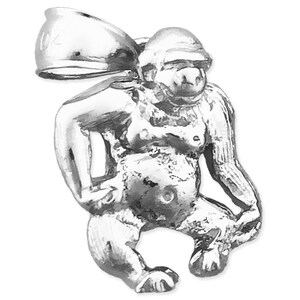 Rhodium Plated 925 Sterling Silver 3D Gorilla Charm