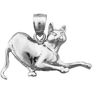 Rhodium Plated 925 Sterling Silver 25MM Playful Cat Pendant